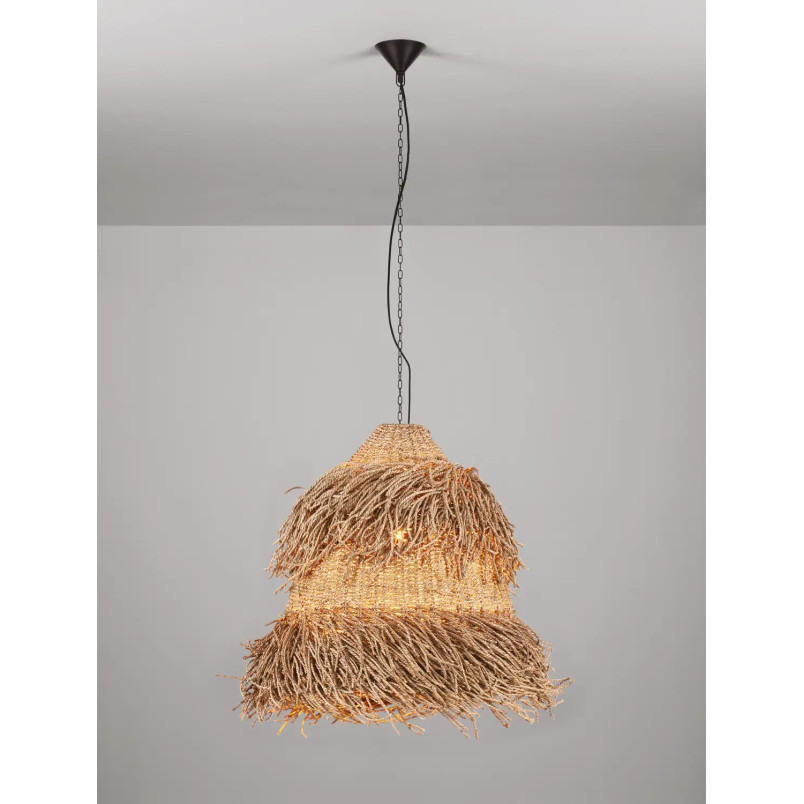 Duża lampa wisząca boho z trawy morskiej Yasaki 80cm H:61cm brązowa