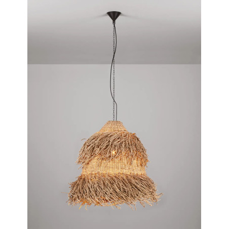 Duża lampa wisząca boho z trawy morskiej Yasaki 80cm H:61cm brązowa