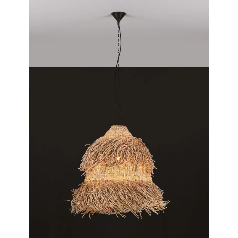 Duża lampa wisząca boho z trawy morskiej Yasaki 80cm H:61cm brązowa