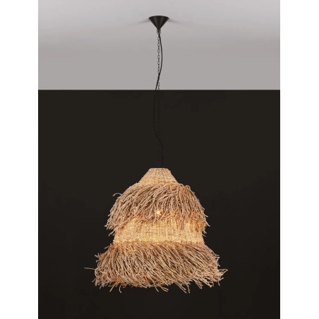 Duża lampa wisząca boho z trawy morskiej Yasaki 80cm H:61cm brązowa