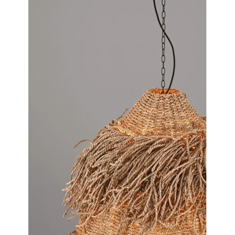Duża lampa wisząca boho z trawy morskiej Yasaki 80cm H:61cm brązowa