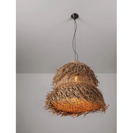 Duża lampa wisząca boho z trawy morskiej Yasaki 80cm H:61cm brązowa