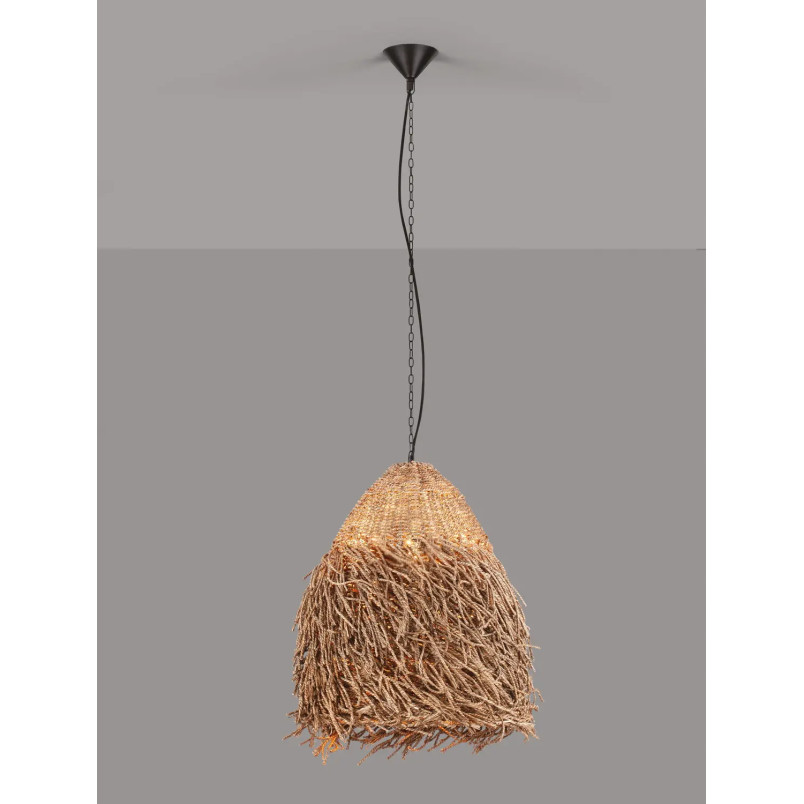 Duża lampa wisząca boho z trawy morskiej Yasaki 61cm H:55cm brązowa