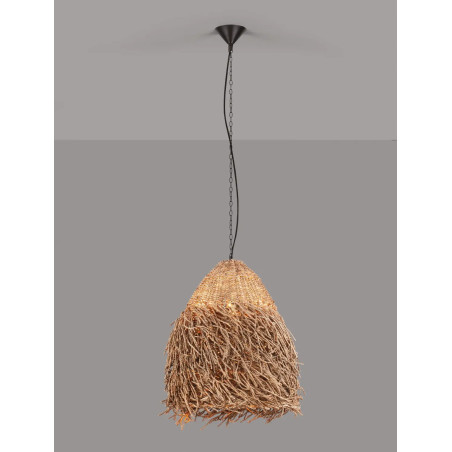 Duża lampa wisząca boho z trawy morskiej Yasaki 61cm H:55cm brązowa