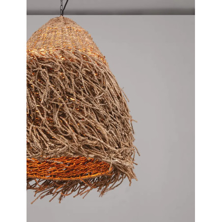 Duża lampa wisząca boho z trawy morskiej Yasaki 61cm H:55cm brązowa