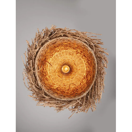 Duża lampa wisząca boho z trawy morskiej Yasaki 61cm H:55cm brązowa