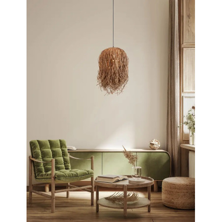 Duża lampa wisząca boho z trawy morskiej Yasaki 32cm H:70cm brązowa