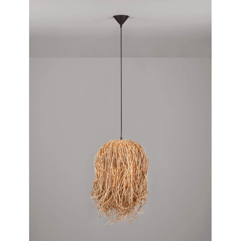 Duża lampa wisząca boho z trawy morskiej Yasaki 32cm H:70cm brązowa