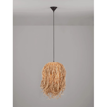 Duża lampa wisząca boho z trawy morskiej Yasaki 32cm H:70cm brązowa