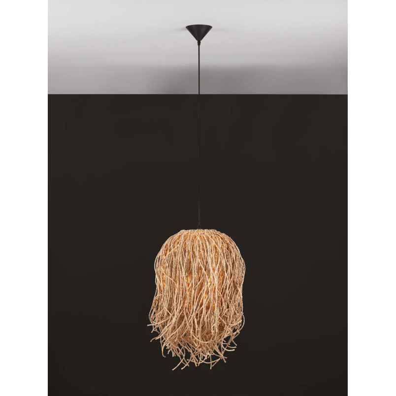 Duża lampa wisząca boho z trawy morskiej Yasaki 32cm H:70cm brązowa