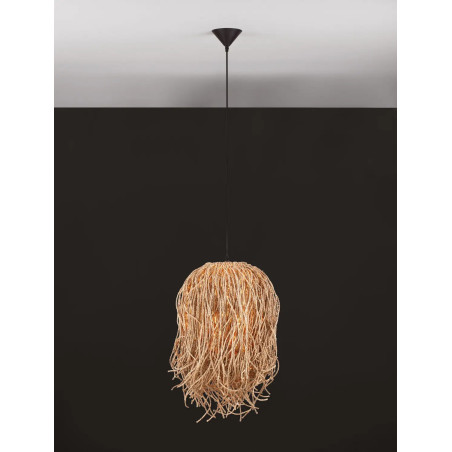 Duża lampa wisząca boho z trawy morskiej Yasaki 32cm H:70cm brązowa