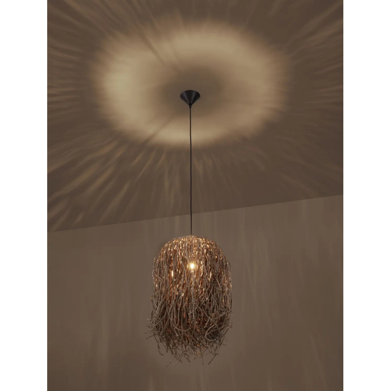 Duża lampa wisząca boho z trawy morskiej Yasaki 32cm H:70cm brązowa