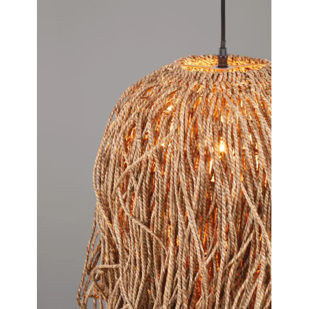 Duża lampa wisząca boho z trawy morskiej Yasaki 32cm H:70cm brązowa