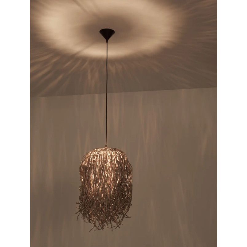 Duża lampa wisząca boho z trawy morskiej Yasaki 32cm H:70cm brązowa