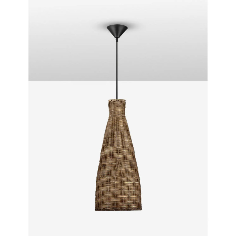 Lampa wisząca rattanowa stożek z wysokim kloszem Machi 19,5cm H46cm brązowa
