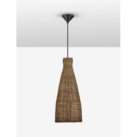 Lampa wisząca rattanowa stożek z wysokim kloszem Machi 19,5cm H46cm brązowa
