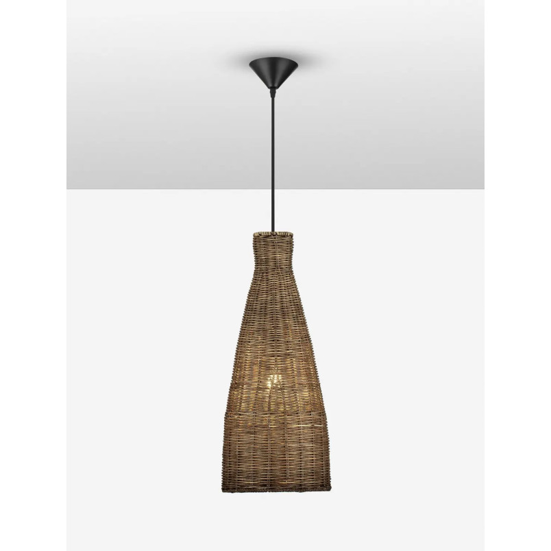 Lampa wisząca rattanowa stożek z wysokim kloszem Machi 19,5cm H46cm brązowa