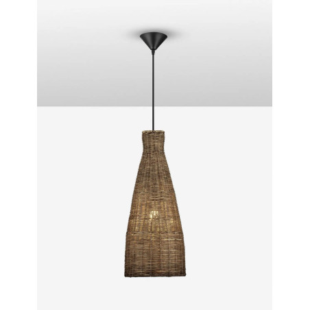 Lampa wisząca rattanowa stożek z wysokim kloszem Machi 19,5cm H46cm brązowa