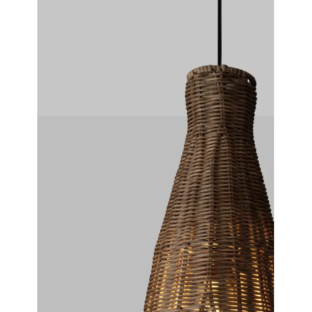 Lampa wisząca rattanowa stożek z wysokim kloszem Machi 19,5cm H46cm brązowa