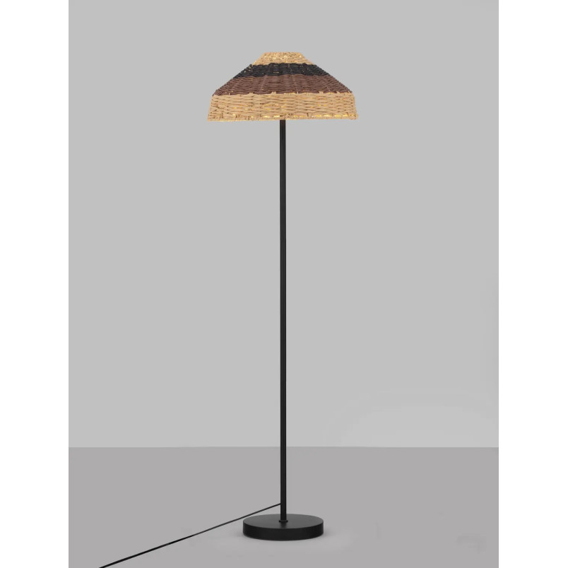 Lampa podłogowa z rattanowym kloszem Casa re 46cm H148cm czarna