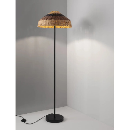 Lampa podłogowa z rattanowym kloszem Casa re 46cm H148cm czarna