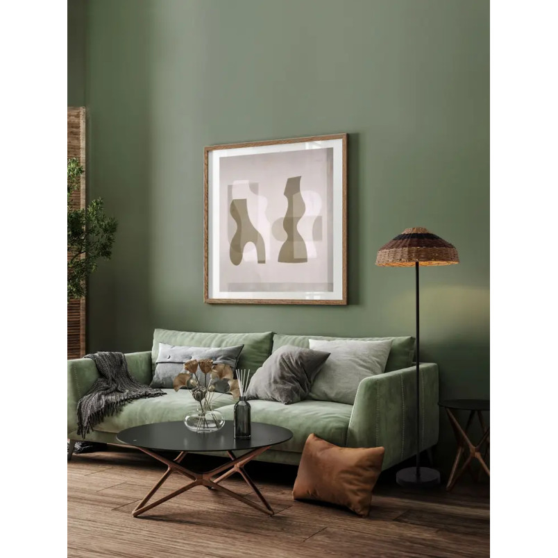 Lampa podłogowa z rattanowym kloszem Casa re 46cm H148cm czarna