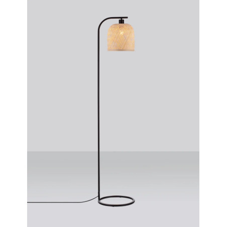 Lampa podłogowa bambusowa w stylu boho z czarnymi elementami Torre H160cm
