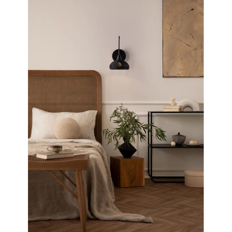 Kinkiet wiszący rattanowy w stylu boho Pian czarny