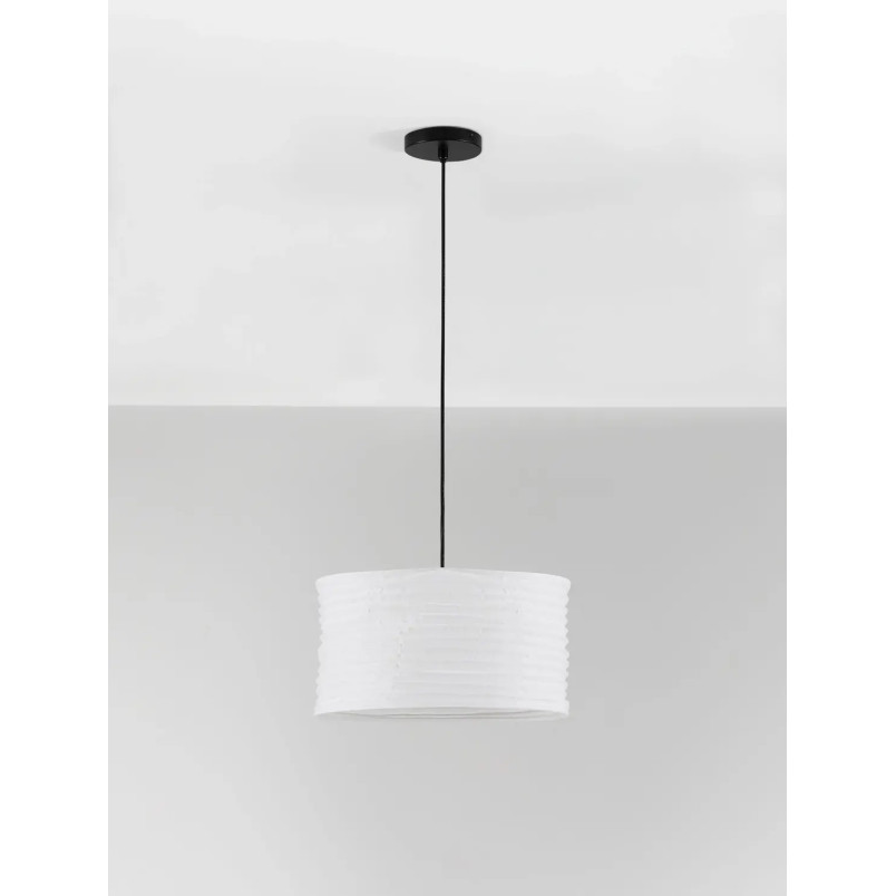 Lampa wisząca japandi z białym lnianym kloszem Kosaka 38cm