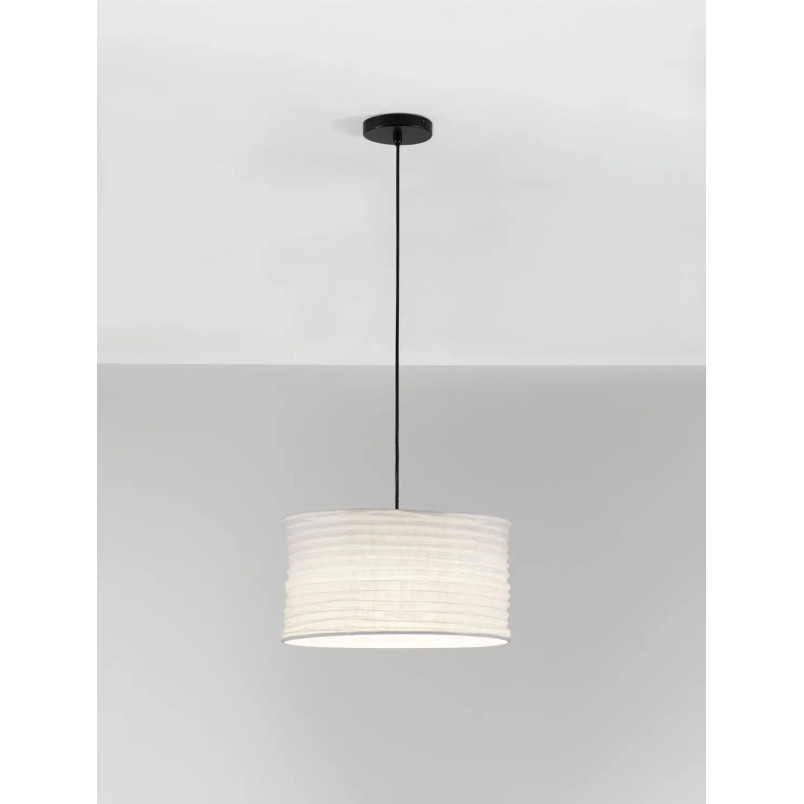 Lampa wisząca japandi z białym lnianym kloszem Kosaka 38cm