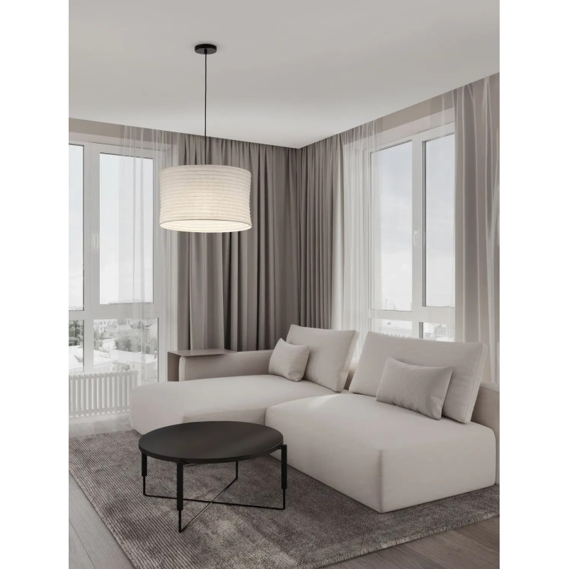 Lampa wisząca japandi z białym lnianym kloszem Kosaka 50cm