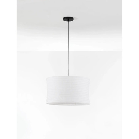 Lampa wisząca japandi z białym lnianym kloszem Kosaka 50cm