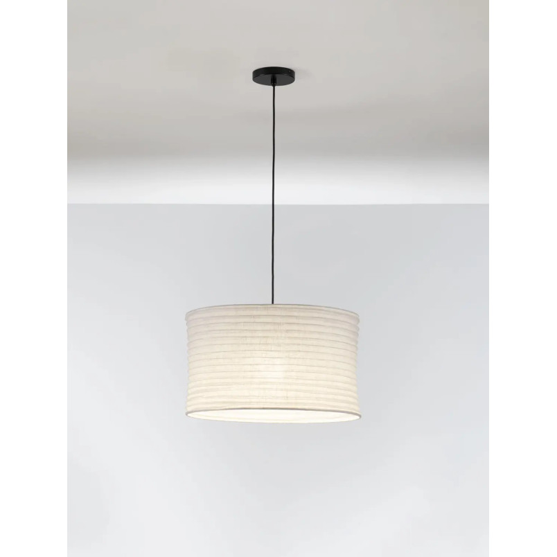 Lampa wisząca japandi z białym lnianym kloszem Kosaka 50cm