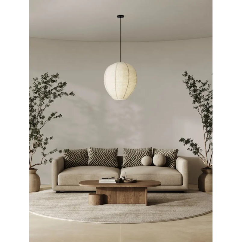 Lampa wisząca japandi - klosz tkanina boucle Fuji 60cm biała