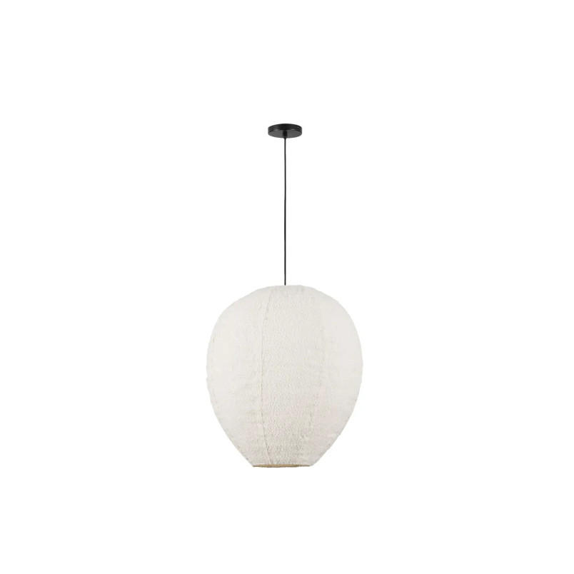Lampa wisząca japandi - klosz tkanina boucle Fuji 60cm biała