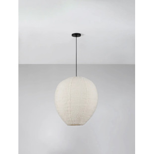 Lampa wisząca japandi - klosz tkanina boucle Fuji 60cm biała
