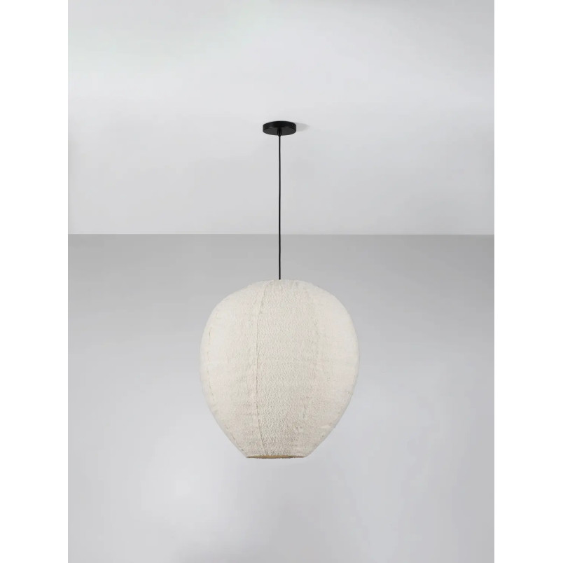 Lampa wisząca japandi - klosz tkanina boucle Fuji 60cm biała