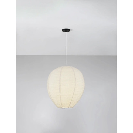 Lampa wisząca japandi - klosz tkanina boucle Fuji 60cm biała