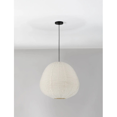 Lampa wisząca japandi - klosz tkanina boucle Fuji II 60cm biała