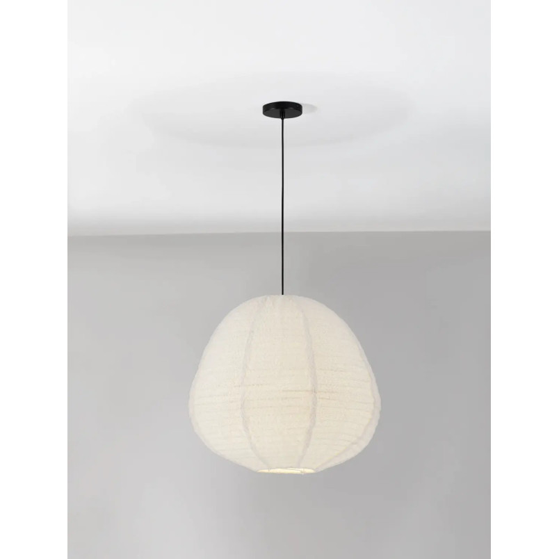 Lampa wisząca japandi - klosz tkanina boucle Fuji II 60cm biała