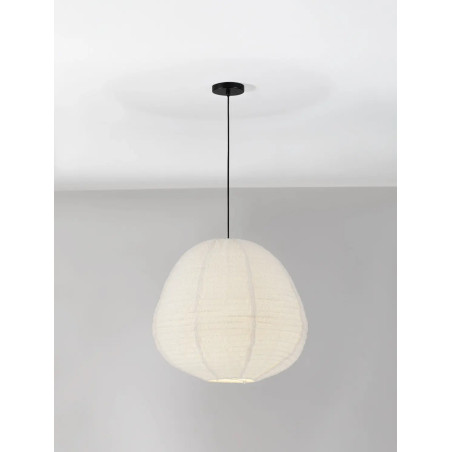 Lampa wisząca japandi - klosz tkanina boucle Fuji II 60cm biała