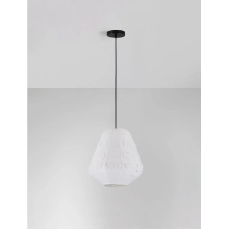 Lampa wisząca japandi z białym lnianym kloszem Kosaka II 36cm
