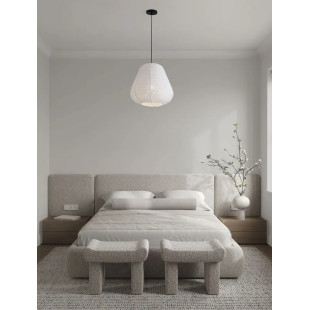 Lampa wisząca japandi z białym lnianym kloszem Kosaka II 50cm