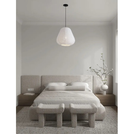 Lampa wisząca japandi z białym lnianym kloszem Kosaka II 50cm