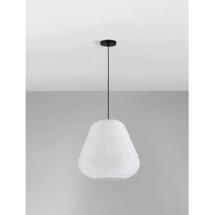 Lampa wisząca japandi z białym lnianym kloszem Kosaka II 50cm