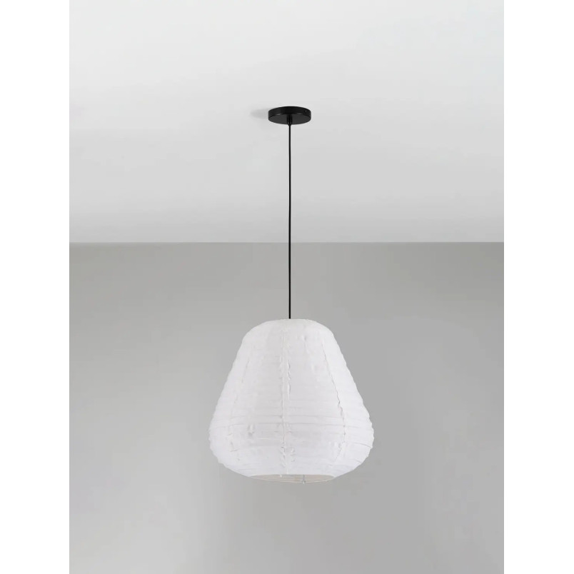 Lampa wisząca japandi z białym lnianym kloszem Kosaka II 50cm
