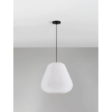 Lampa wisząca japandi z białym lnianym kloszem Kosaka II 50cm