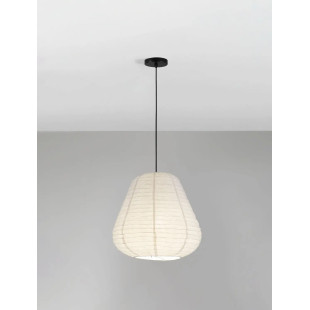 Lampa wisząca japandi z białym lnianym kloszem Kosaka II 50cm