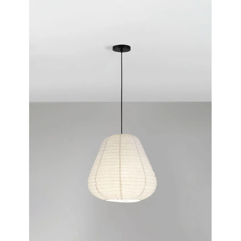 Lampa wisząca japandi z białym lnianym kloszem Kosaka II 50cm