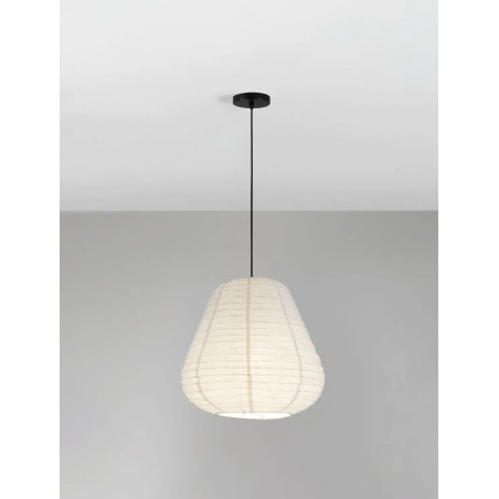 Lampa wisząca japandi z białym lnianym kloszem Kosaka II 50cm